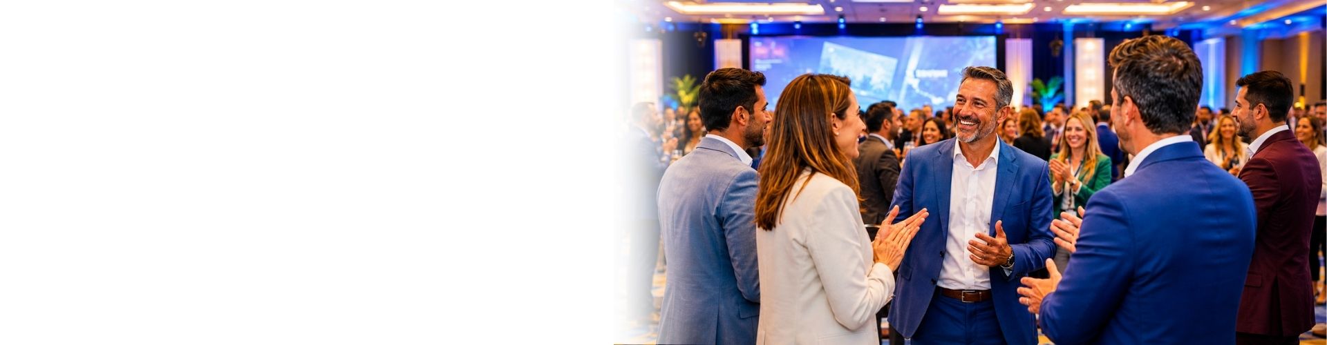 Equipo empresarial en evento corporativo para convenios de viajes